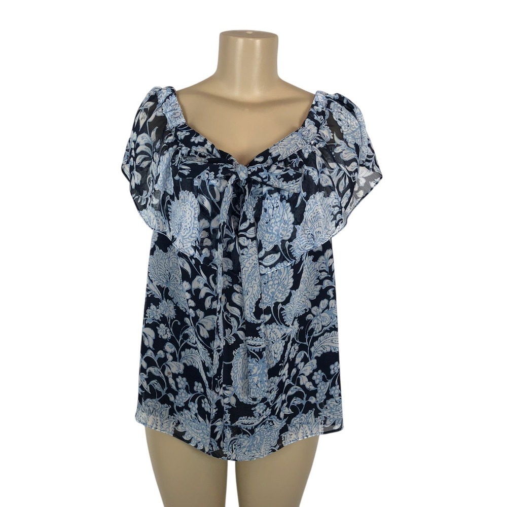 Tommy Hilfiger Floral Paisley Print‎ Tie Front Top Flutter Sleeve Blouse Size M